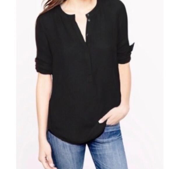 J.Crew Keyhole Puff Long Sleeve Drapey Crepe Blouse Button Closure L Black #4128 - Picture 1 of 15